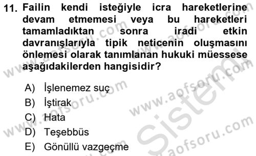Ceza Hukuku Bilgisi Dersi 2022 - 2023 Yılı (Final) Dönem Sonu Sınav Soruları 11. Soru