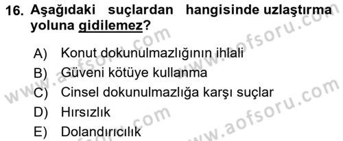 Ceza Hukuku Bilgisi Dersi 2022 - 2023 Yılı (Final) Dönem Sonu Sınav Soruları 16. Soru