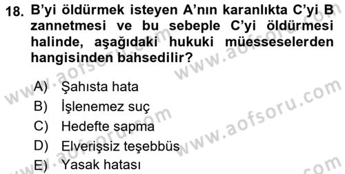 Ceza Hukuku Bilgisi Dersi 2022 - 2023 Yılı (Final) Dönem Sonu Sınav Soruları 18. Soru