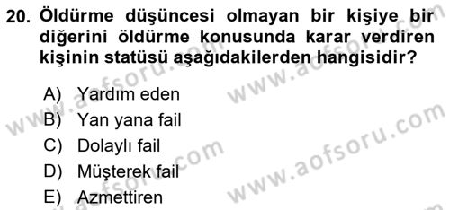 Ceza Hukuku Bilgisi Dersi 2022 - 2023 Yılı (Final) Dönem Sonu Sınav Soruları 20. Soru