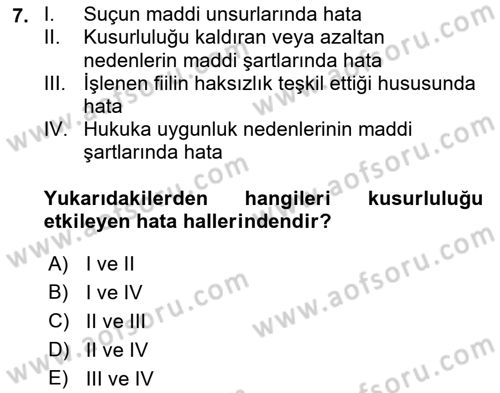 Ceza Hukuku Bilgisi Dersi 2022 - 2023 Yılı (Final) Dönem Sonu Sınavı 7. Soru