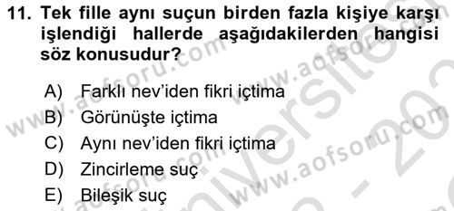 Ceza Hukuku Bilgisi Dersi 2022 - 2023 Yılı Yaz Okulu Sınavı 11. Soru