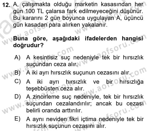 Ceza Hukuku Bilgisi Dersi 2022 - 2023 Yılı Yaz Okulu Sınav Soruları 12. Soru