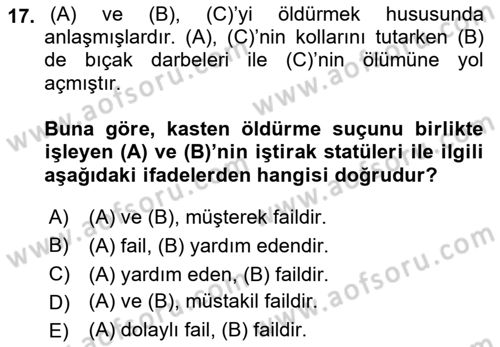 Ceza Hukuku Bilgisi Dersi 2022 - 2023 Yılı Yaz Okulu Sınav Soruları 17. Soru