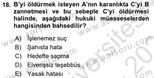 Ceza Hukuku Bilgisi Dersi 2022 - 2023 Yılı Yaz Okulu Sınavı 18. Soru