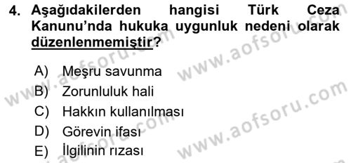 Ceza Hukuku Bilgisi Dersi 2022 - 2023 Yılı Yaz Okulu Sınav Soruları 4. Soru