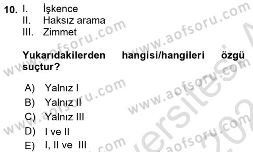 Ceza Hukuku Bilgisi Dersi Ara Sınavı Deneme Sınav Soruları 10. Soru