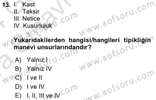 Ceza Hukuku Bilgisi Dersi 2023 - 2024 Yılı (Vize) Ara Sınavı 13. Soru