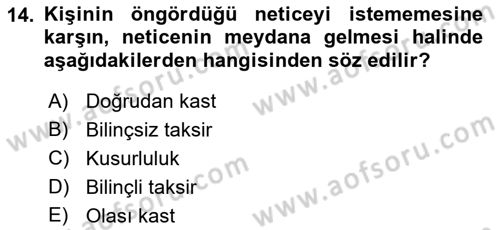 Ceza Hukuku Bilgisi Dersi Ara Sınavı Deneme Sınav Soruları 14. Soru