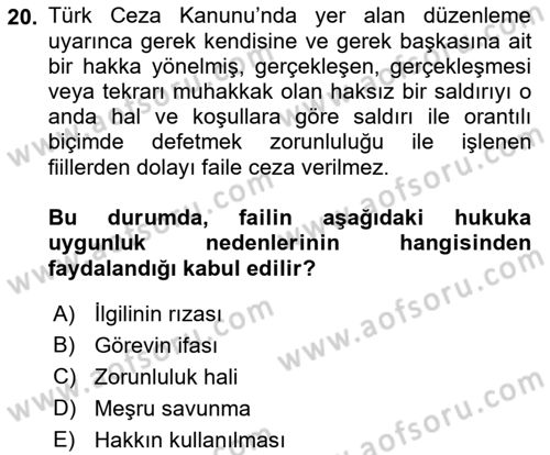 Ceza Hukuku Bilgisi Dersi Ara Sınavı Deneme Sınav Soruları 20. Soru
