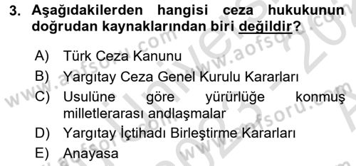 Ceza Hukuku Bilgisi Dersi Ara Sınavı Deneme Sınav Soruları 3. Soru