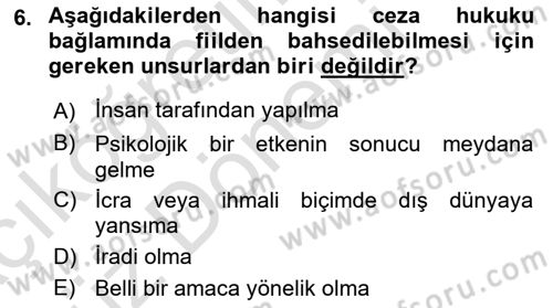 Ceza Hukuku Bilgisi Dersi Ara Sınavı Deneme Sınav Soruları 6. Soru