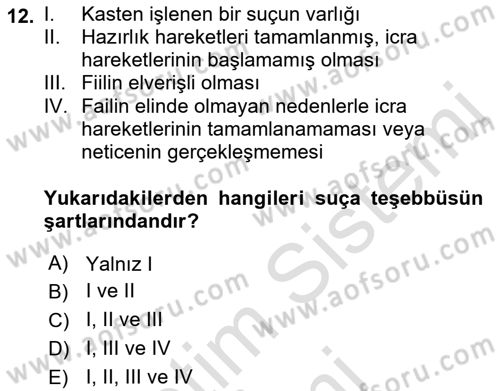 Ceza Hukuku Bilgisi Dersi 2023 - 2024 Yılı (Final) Dönem Sonu Sınav Soruları 12. Soru