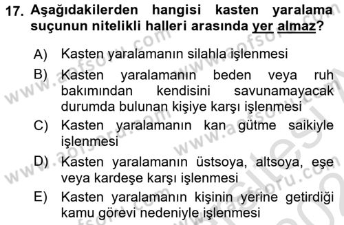 Ceza Hukuku Bilgisi Dersi 2023 - 2024 Yılı (Final) Dönem Sonu Sınav Soruları 17. Soru