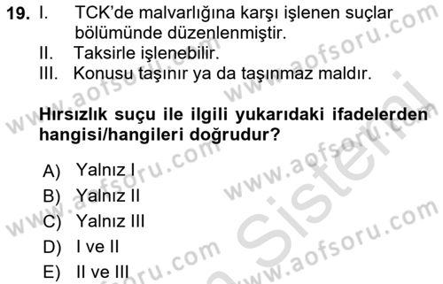 Ceza Hukuku Bilgisi Dersi 2023 - 2024 Yılı (Final) Dönem Sonu Sınav Soruları 19. Soru