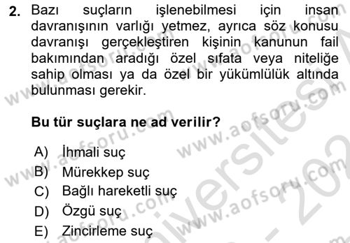 Ceza Hukuku Bilgisi Dersi 2023 - 2024 Yılı (Final) Dönem Sonu Sınav Soruları 2. Soru