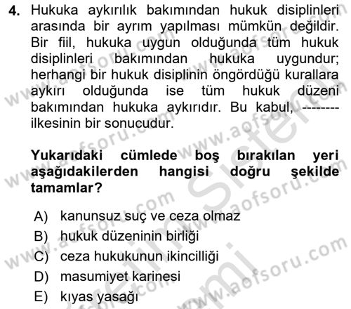 Ceza Hukuku Bilgisi Dersi 2023 - 2024 Yılı (Final) Dönem Sonu Sınav Soruları 4. Soru