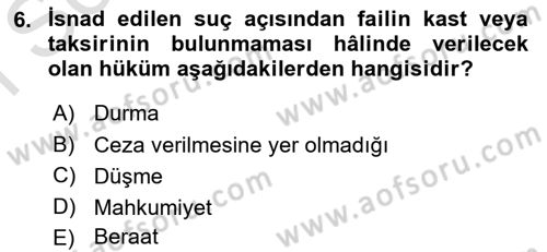 Ceza Hukuku Bilgisi Dersi 2023 - 2024 Yılı (Final) Dönem Sonu Sınav Soruları 6. Soru