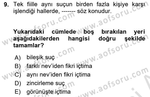 Ceza Hukuku Bilgisi Dersi 2023 - 2024 Yılı (Final) Dönem Sonu Sınavı 9. Soru