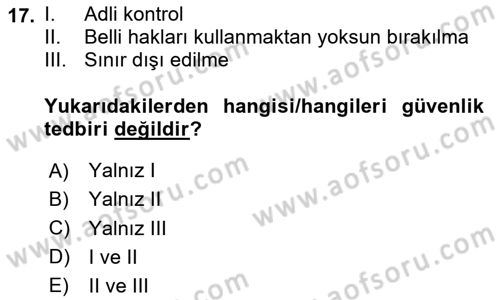 Ceza Hukuku Bilgisi Dersi 2023 - 2024 Yılı Yaz Okulu Sınav Soruları 17. Soru