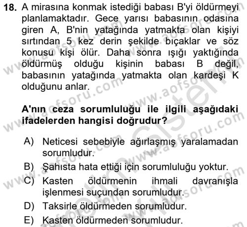 Ceza Hukuku Bilgisi Dersi 2023 - 2024 Yılı Yaz Okulu Sınav Soruları 18. Soru