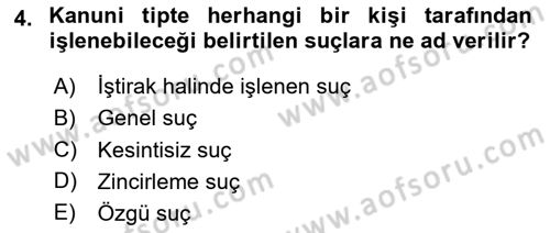 Ceza Hukuku Bilgisi Dersi 2023 - 2024 Yılı Yaz Okulu Sınav Soruları 4. Soru