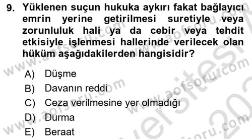 Ceza Hukuku Bilgisi Dersi 2023 - 2024 Yılı Yaz Okulu Sınav Soruları 9. Soru