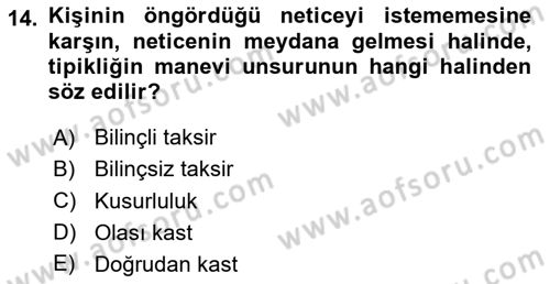 Ceza Hukuku Bilgisi Dersi 2024 - 2025 Yılı (Vize) Ara Sınav Soruları 14. Soru