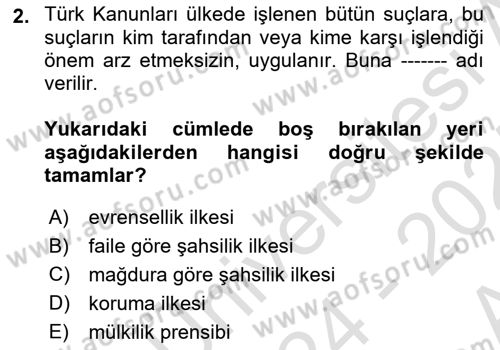 Ceza Hukuku Bilgisi Dersi 2024 - 2025 Yılı (Vize) Ara Sınav Soruları 2. Soru