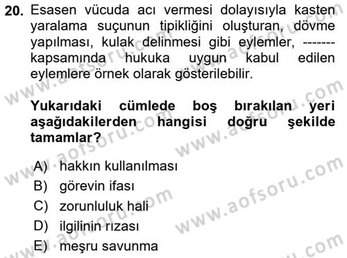 Ceza Hukuku Bilgisi Dersi 2024 - 2025 Yılı (Vize) Ara Sınav Soruları 20. Soru