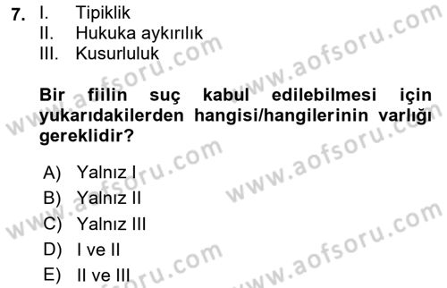 Ceza Hukuku Bilgisi Dersi 2024 - 2025 Yılı (Vize) Ara Sınav Soruları 7. Soru