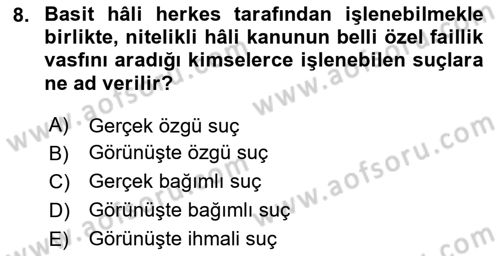 Ceza Hukuku Bilgisi Dersi 2024 - 2025 Yılı (Vize) Ara Sınav Soruları 8. Soru