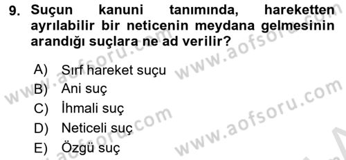 Ceza Hukuku Bilgisi Dersi 2024 - 2025 Yılı (Vize) Ara Sınav Soruları 9. Soru