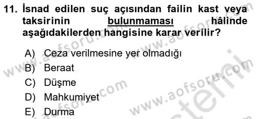 Ceza Hukuku Bilgisi Dersi 2024 - 2025 Yılı (Final) Dönem Sonu Sınav Soruları 11. Soru