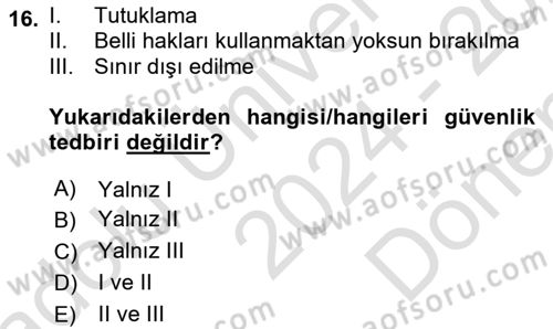 Ceza Hukuku Bilgisi Dersi 2024 - 2025 Yılı (Final) Dönem Sonu Sınav Soruları 16. Soru