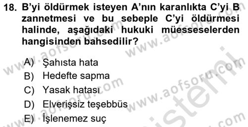 Ceza Hukuku Bilgisi Dersi 2024 - 2025 Yılı (Final) Dönem Sonu Sınav Soruları 18. Soru