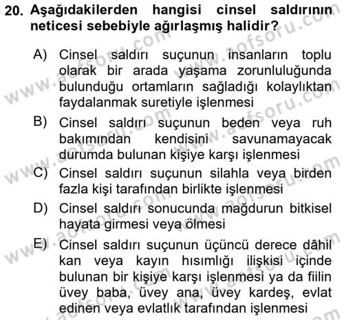 Ceza Hukuku Bilgisi Dersi 2024 - 2025 Yılı (Final) Dönem Sonu Sınav Soruları 20. Soru