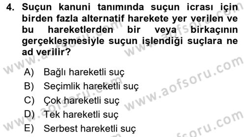 Ceza Hukuku Bilgisi Dersi 2024 - 2025 Yılı (Final) Dönem Sonu Sınav Soruları 4. Soru