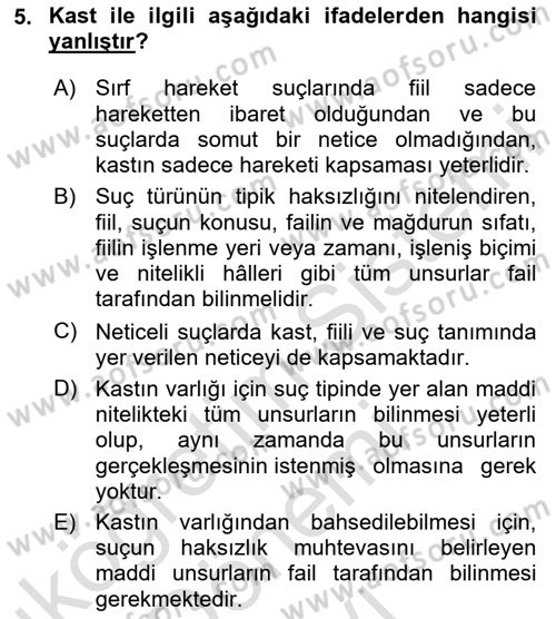 Ceza Hukuku Bilgisi Dersi 2024 - 2025 Yılı (Final) Dönem Sonu Sınav Soruları 5. Soru