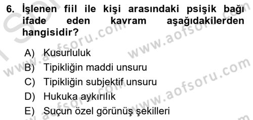 Ceza Hukuku Bilgisi Dersi 2024 - 2025 Yılı (Final) Dönem Sonu Sınav Soruları 6. Soru
