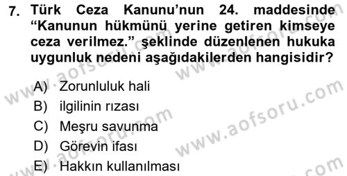 Ceza Hukuku Bilgisi Dersi 2024 - 2025 Yılı (Final) Dönem Sonu Sınav Soruları 7. Soru