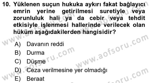 Ceza Hukuku Bilgisi Dersi 2024 - 2025 Yılı Yaz Okulu Sınav Soruları 10. Soru