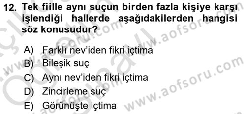 Ceza Hukuku Bilgisi Dersi 2024 - 2025 Yılı Yaz Okulu Sınav Soruları 12. Soru