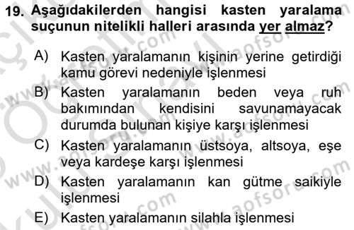 Ceza Hukuku Bilgisi Dersi 2024 - 2025 Yılı Yaz Okulu Sınav Soruları 19. Soru