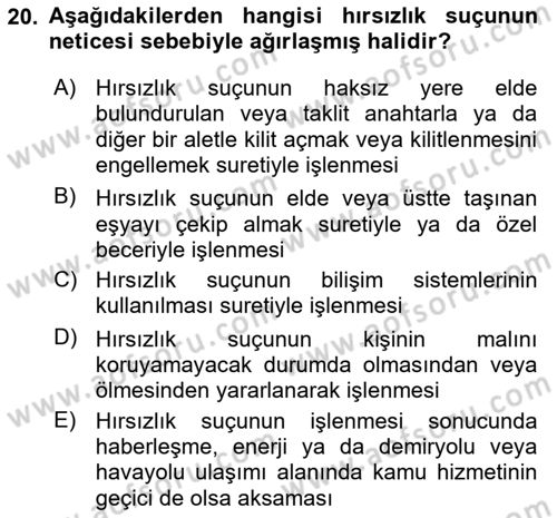 Ceza Hukuku Bilgisi Dersi 2024 - 2025 Yılı Yaz Okulu Sınav Soruları 20. Soru
