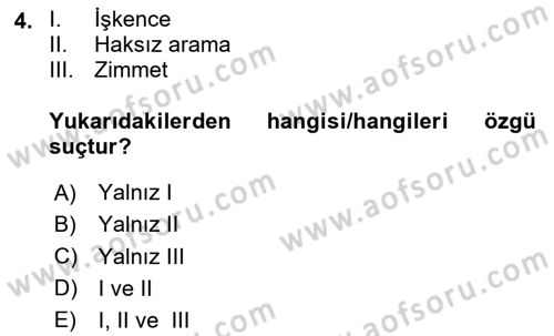 Ceza Hukuku Bilgisi Dersi 2024 - 2025 Yılı Yaz Okulu Sınav Soruları 4. Soru