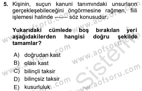Ceza Hukuku Bilgisi Dersi 2024 - 2025 Yılı Yaz Okulu Sınav Soruları 5. Soru