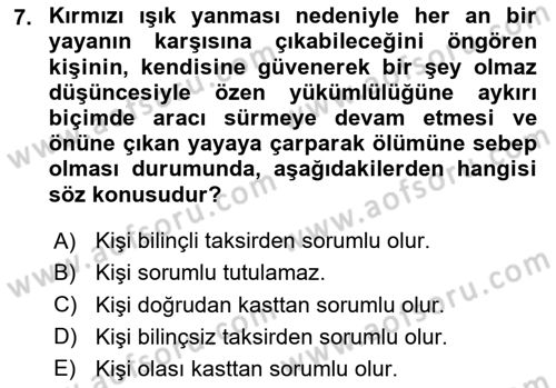 Ceza Hukuku Bilgisi Dersi 2024 - 2025 Yılı Yaz Okulu Sınav Soruları 7. Soru