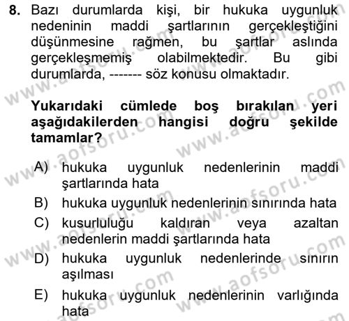 Ceza Hukuku Bilgisi Dersi 2024 - 2025 Yılı Yaz Okulu Sınav Soruları 8. Soru