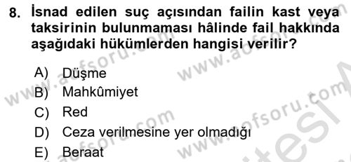 Ceza Hukuku Bilgisi Dersi 2025 - 2026 Yılı (Final) Dönem Sonu Sınav Soruları 8. Soru